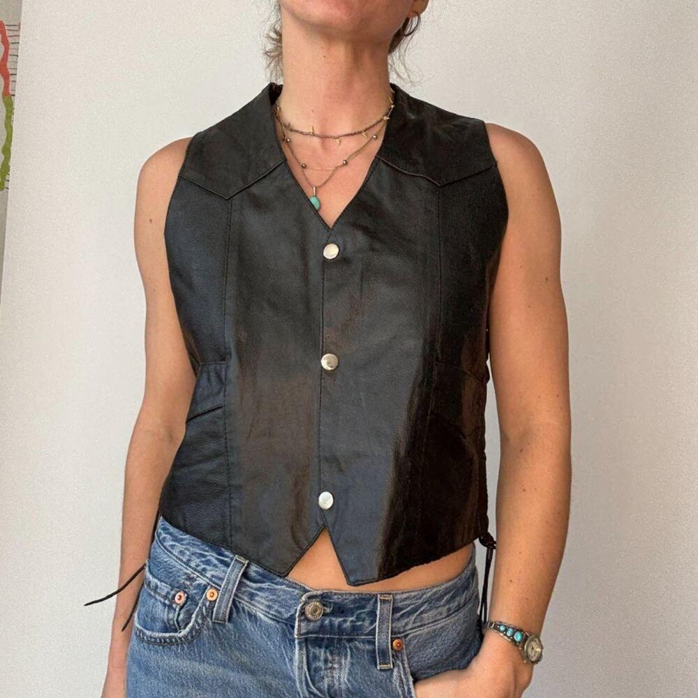 Vintage Zony Inc. Black Leather Motercycle Vest
